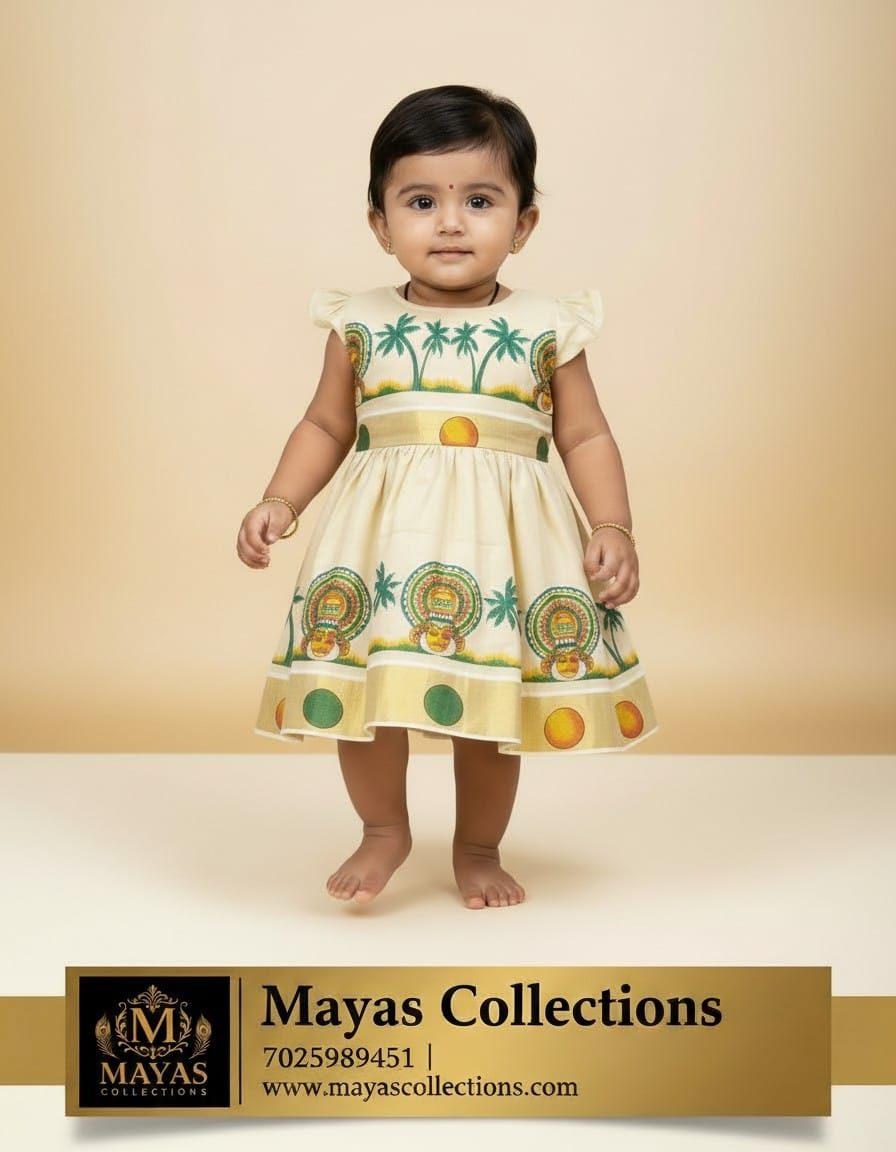 Kerala Traditional Kathakali Printed Tissue Frock